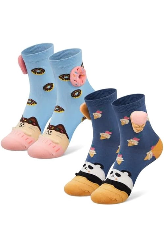 2 Pairs Silly Socks, Christmas Food Themes 3D Socks, Novelty Silly Stocking Crew Crazy Birthday Gifts for Women
