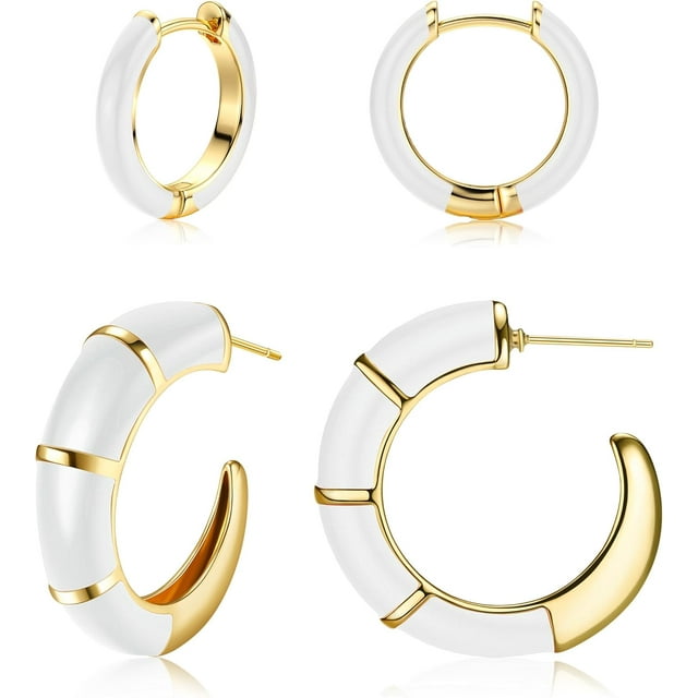 2 Pairs Small Hoop Earrings for Women 18K Gold Plated Hypoallergenic