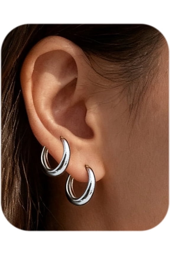 2 Pairs Small Sterling Silver Huggie Hoop Earrings Set for Women - Lightweight Hypoallergenic Mini Cartilage Hoops, Perfect for Ear Piercing & Daily Wear | Dainty Jewelry Gift, 2Pairs 16mm (Silvery)