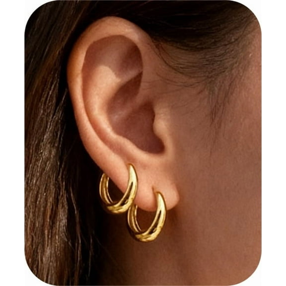 2 Pairs Small Sterling Silver Huggie Hoop Earrings Set for Women - Lightweight Hypoallergenic Mini Cartilage Hoops, Perfect for Ear Piercing & Daily Wear | Dainty Jewelry Gift, 2Pairs 10mm (Golden)