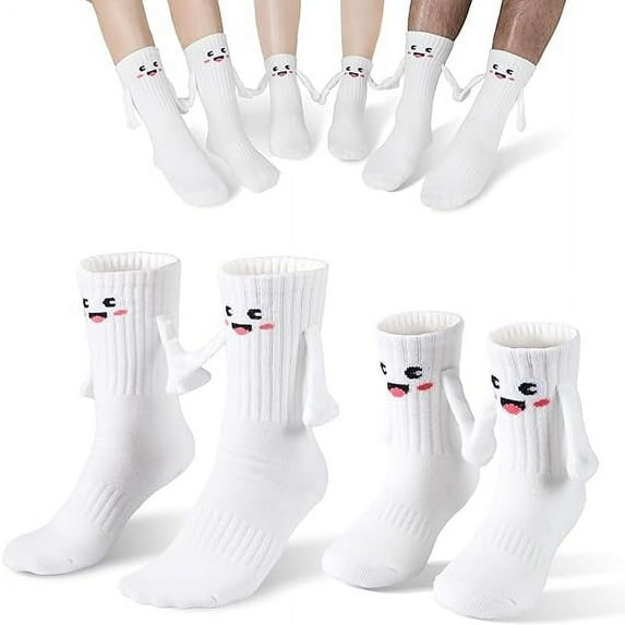 2 Pairs Smile Family Hand Holding Socks, Kids + Adult Hand in Hand Sock Birthday Funny Gag Gifts Mom Dad Child