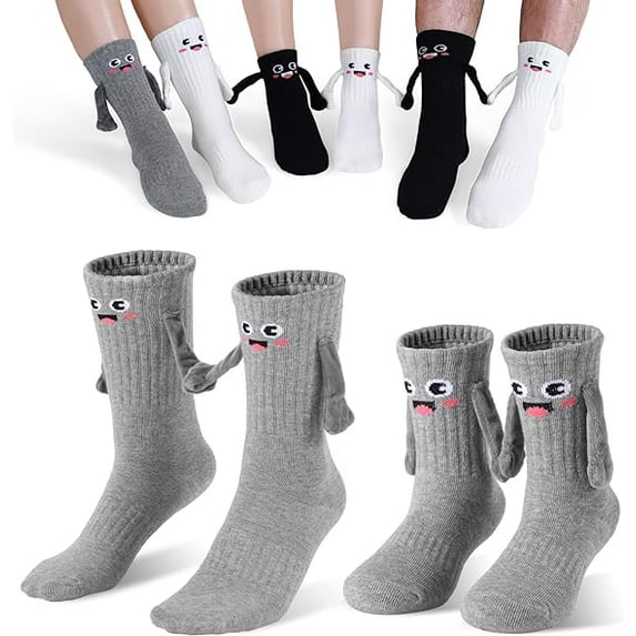 2 Pairs Smile Family Hand Holding Socks, Kids + Adult Hand in Hand Sock Birthday Funny Gag Gifts Mom Dad Child