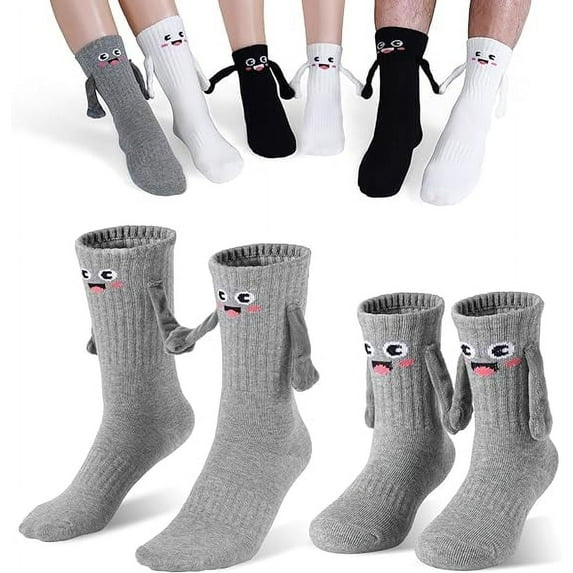 2 Pairs Smile Family Hand Holding Socks, Kids + Adult Hand in Hand Sock Birthday Funny Gag Gifts Mom Dad Child