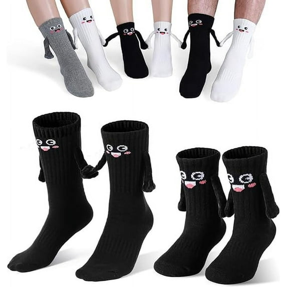 2 Pairs Smile Family Hand Holding Socks, Kids + Adult Hand in Hand Sock Birthday Funny Gag Gifts Mom Dad Child