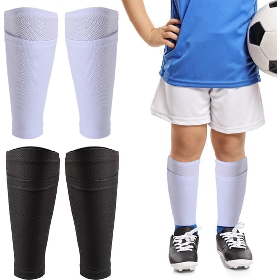 2 Pairs Soccer Shin Guard Socks, Breathable Soccer Shin Guard Sleeves with Pocket for Football Shin Pads, Shin Pads Holder for Kicking Ball, Running, Cycling