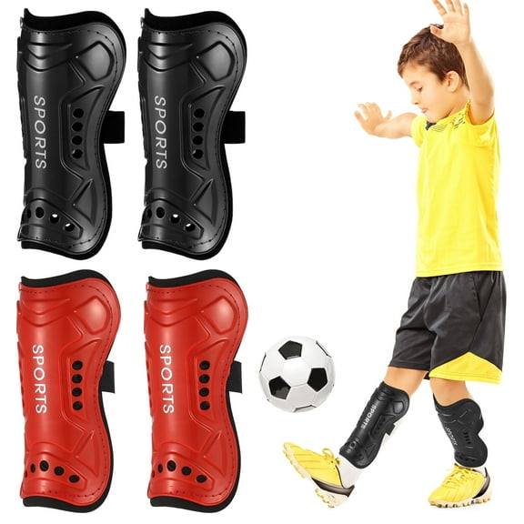 2 Pairs Soccer Shin Guards for Kids,Calf Protection Soccer Shin Pads for Toddler 5-12 Years(Red,Black)