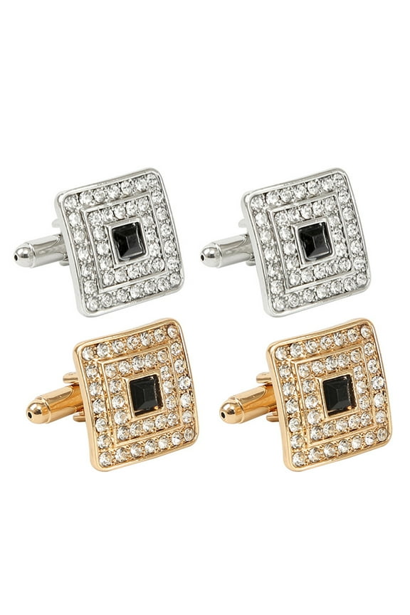 2 Pairs Square Rhinestones Cufflink Nails Men's Shirt Button Trendy Jewelry