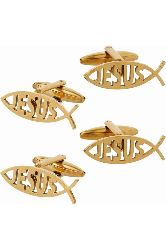 2 Pairs Stainless Steel Cufflinks Fish Golden 9x27x19mm DIY