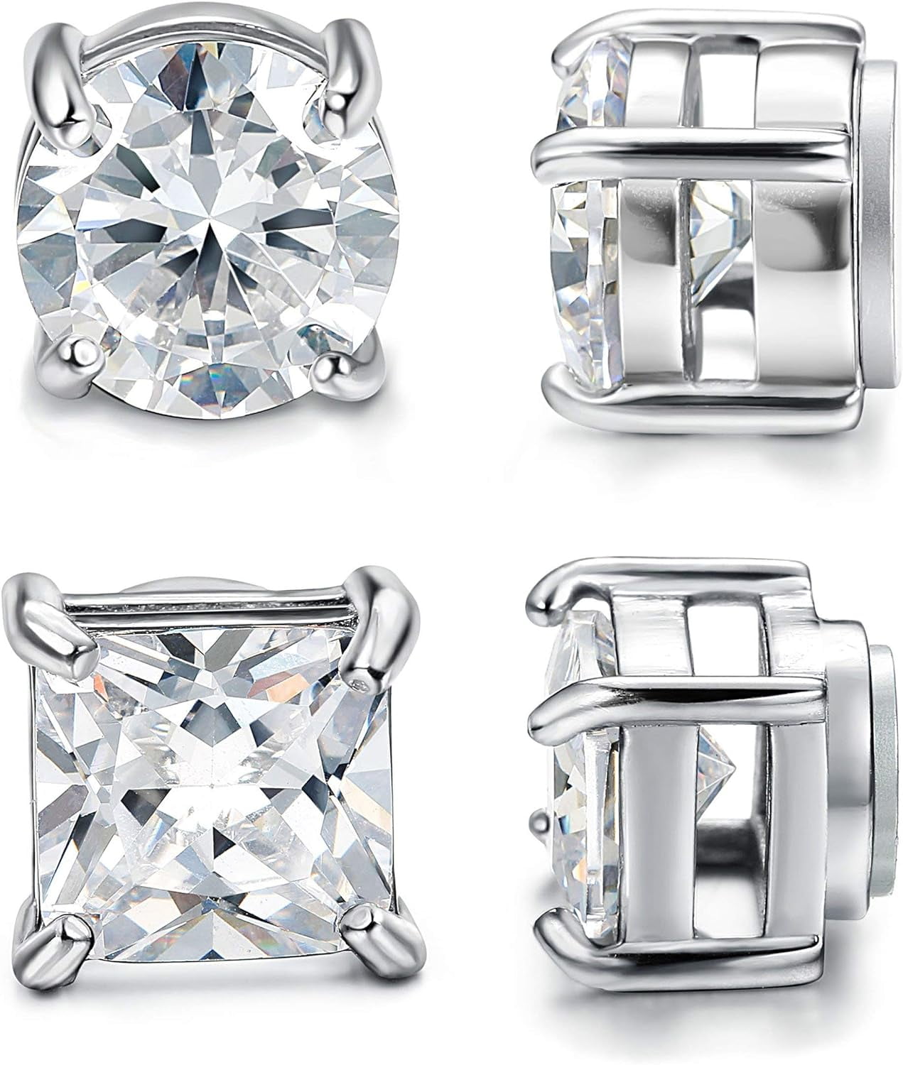 2 Pairs Stainless Steel Magnetic Stud Earrings for Men Women Non-piercing CZ Hypoallergenic 5-8MM 8mm