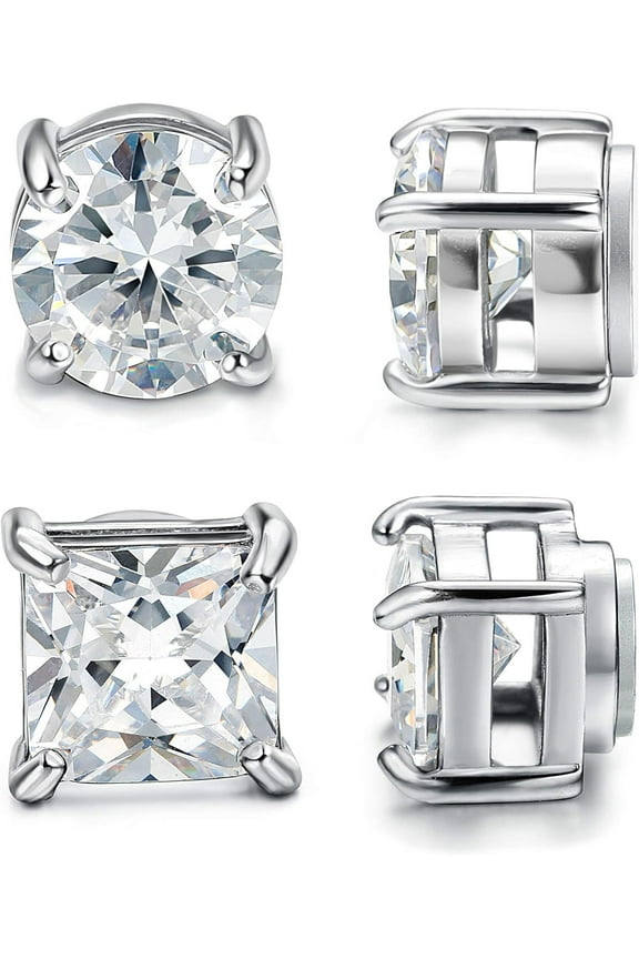 2 Pairs Stainless Steel Magnetic Stud Earrings for Men Women Non-piercing CZ Hypoallergenic 5-8MM 8mm