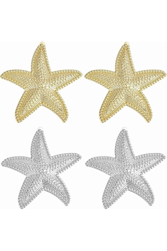 2 Pairs Starfish Earrings Studs for Women 1.9" Beach Earring Sea Star Stud Boho Starfish Studs Summer Statement Earrings for Women Summer Ocean Beachy Jewelry Gold/Platinum Mixed Color