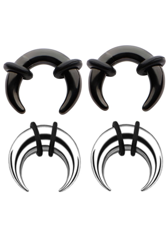 2 Pairs Steel Ear Plugs Tapers Black Pinchers Horseshoes Gauges - size=10g (2.4 mm)