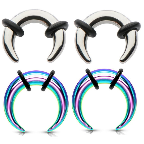 2 Pairs Steel Ear Plugs Tapers Pinchers Horseshoes Gauges Septum Ring Jewelry - size=12g (2 mm)