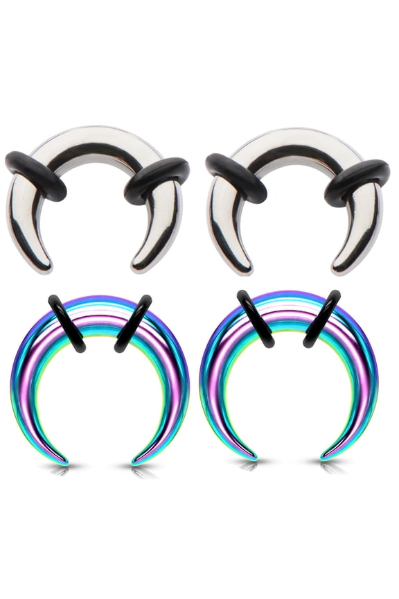 2 Pairs Steel Ear Plugs Tapers Pinchers Horseshoes Gauges Septum Ring Jewelry - size=14g (1.6 mm)