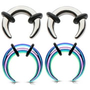 ZAYA BODY 2 Pairs Steel Ear Plugs Tapers Pinchers Horseshoes Gauges Septum Ring Jewelry - size=2g (6 mm)