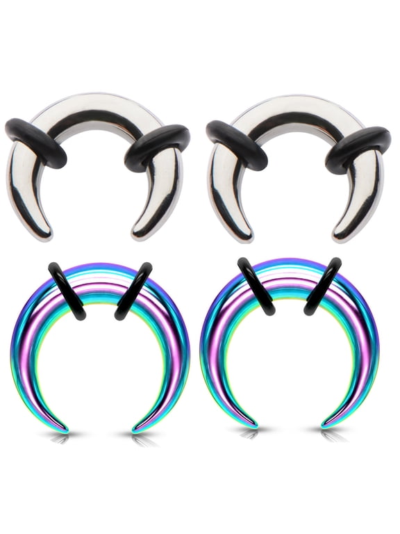2 Pairs Steel Ear Plugs Tapers Pinchers Horseshoes Gauges Septum Ring Jewelry - size=4g (5 mm)