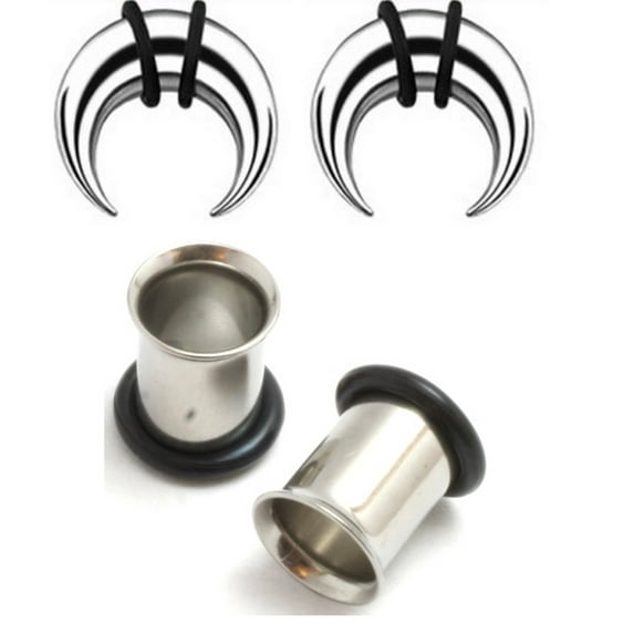2 Pairs Steel Ear Plugs Tunnels Tapers Pinchers Horseshoes Gauges - Size=4g