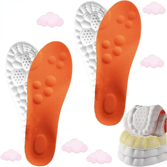 2 Pairs Steppers Insoles for Men Women, Stepprs Breathable Soft Memory Foam Orthopedic Massage Insoles (Orange*2, Men 9-10.5 / Women 10.5-12)