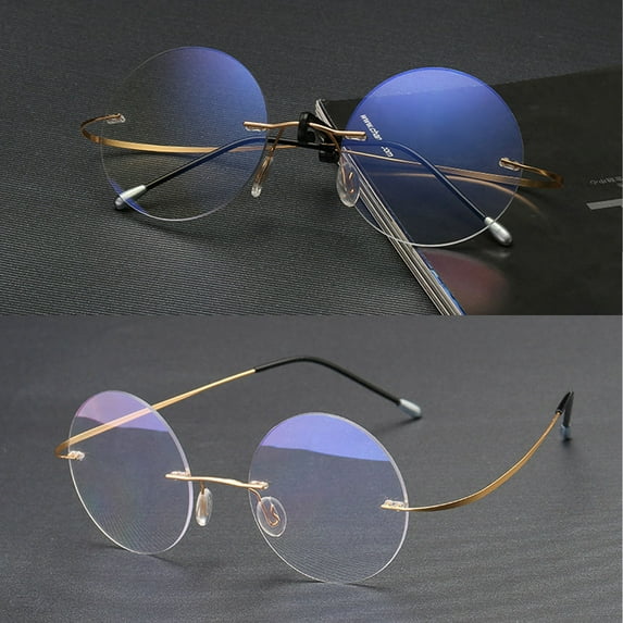 2 Pairs of Steve Jobs 48mm Retro Rimless Blue Light Blocking Oversized Reading Glasses 2.00 Mens Round Presbyopic Glasses Womens Lightweight Flexible Gold Readers +2.0