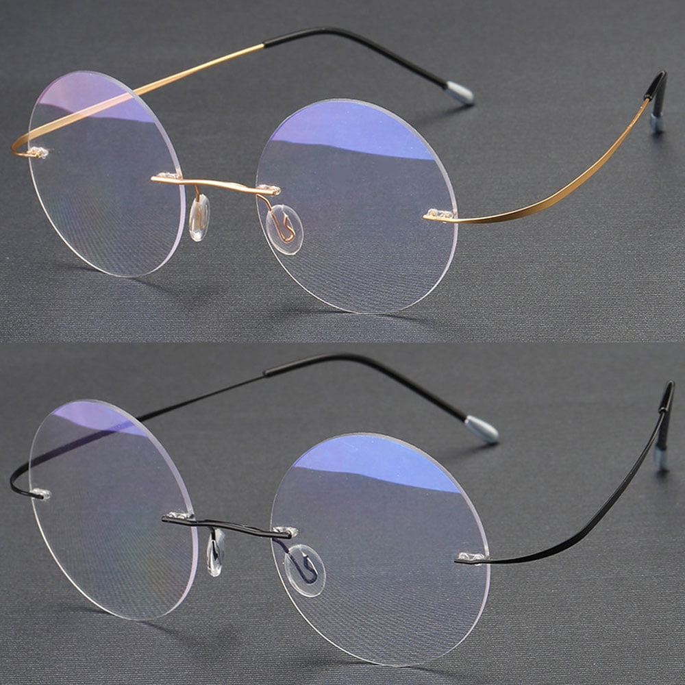 2 Pairs of Steve Jobs 48mm Retro Rimless Blue Light Blocking Oversized Reading Glasses 3.00 Mens Round Presbyopic Glasses Womens Lightweight Flexible Readers +3.0