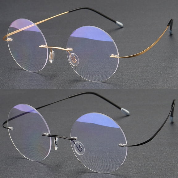 2 Pairs of Steve Jobs 48mm Retro Rimless Blue Light Blocking Oversized Reading Glasses 4.00 Mens Round Presbyopic Glasses Womens Lightweight Flexible Readers +4.0