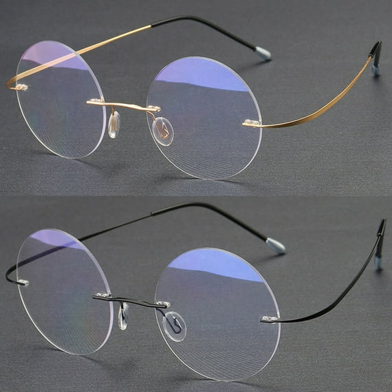 2 Pairs of Steve Jobs 48mm Retro Rimless Blue Light Blocking Oversized Reading Glasses 4.00 Mens Round Presbyopic Glasses Womens Lightweight Flexible Readers +4.0