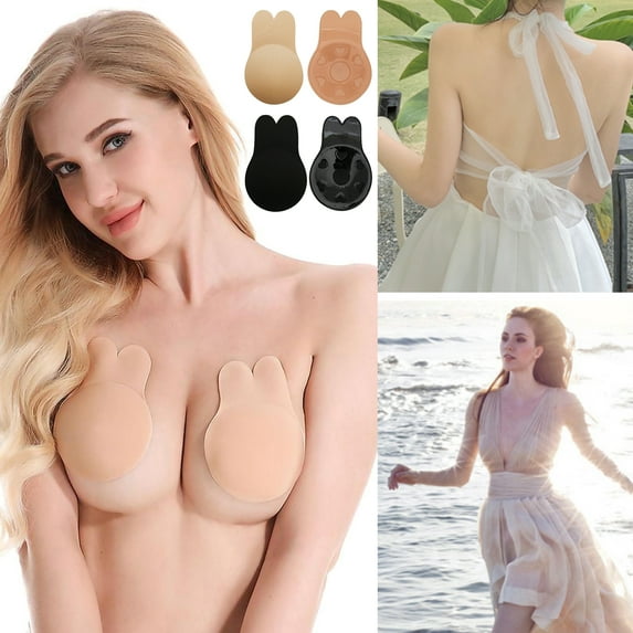 2 Pairs Sticky Bra Adhesive Invisible Bra, Strapless Backless Reusable Push Up Breast Lift for Women