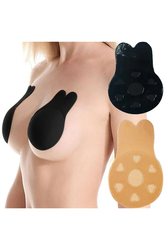 2 Pairs Strapless Sticky Push up Reusable Silicone Tape Bra, Invisible Adhesive Bunny Shape Bras for Women & Girls