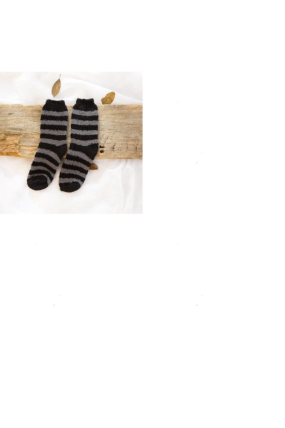 2 Pairs Stripe Pattern Polyester Fur Knitting Socks Winter Warm Thermal Socks Black 250x70mm