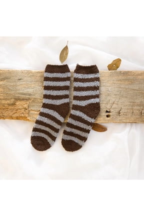2 Pairs Stripe Pattern Polyester Fur Knitting Socks Winter Warm Thermal Socks Camel 250x70mm for Handmade
