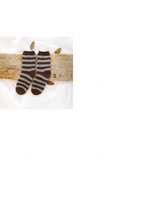 2 Pairs Stripe Pattern Polyester Fur Knitting Socks Winter Warm Thermal Socks Camel 250x70mm