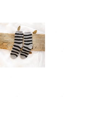 2 Pairs Stripe Pattern Polyester Fur Knitting Socks Winter Warm Thermal Socks Silver 250x70mm