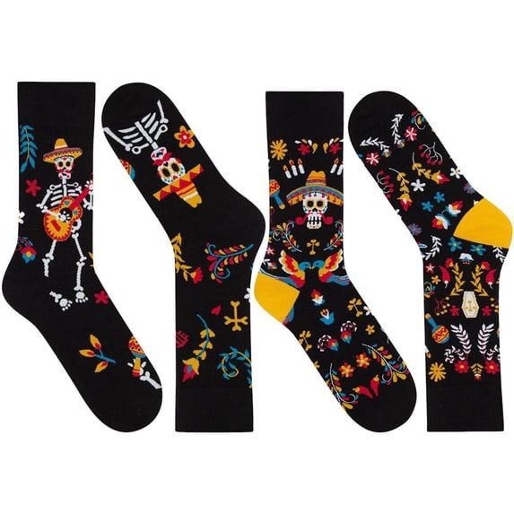 2 Pairs Sugar Skull Socks Halloween Crew Socks Casual Cotton Socks Novelty Funny Footwear for Mexico Day of The Day