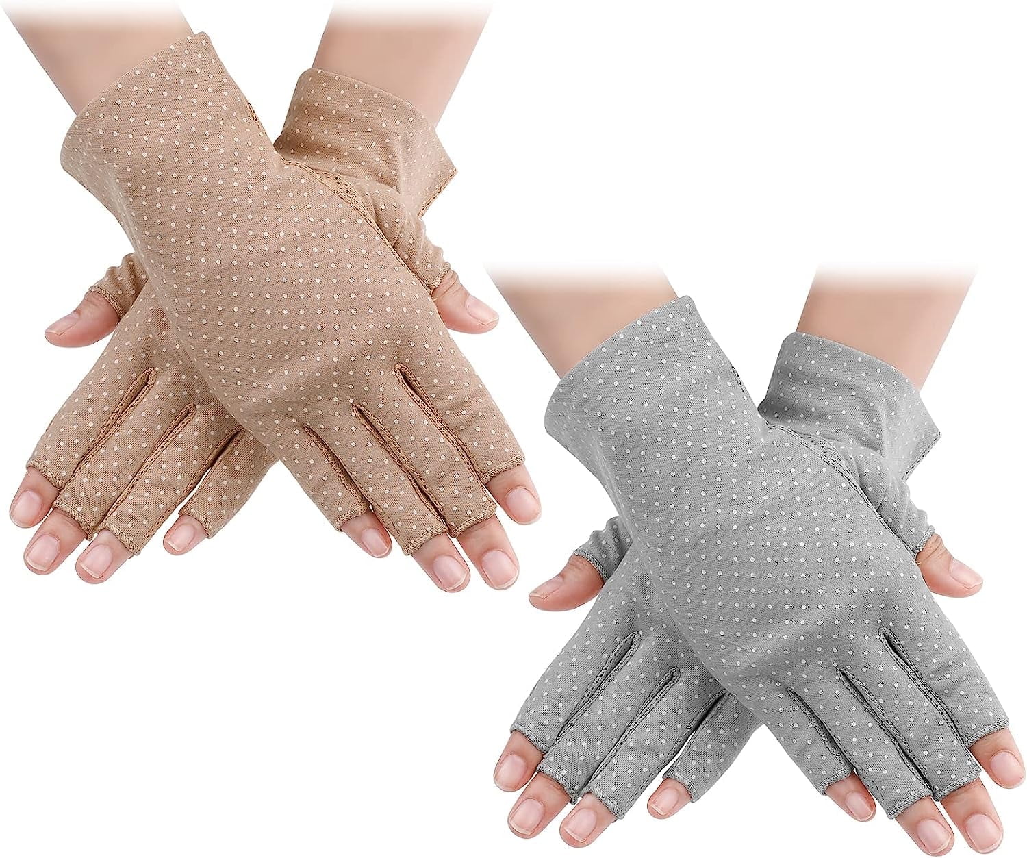 2 Pairs Sunblock Fingerless Gloves for Women UV Sun Protection Wrist