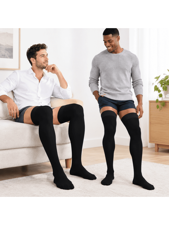 2 Pairs Thigh High Men's Socks 20-30 Stocking With Silicone Grip Dress (x-large)