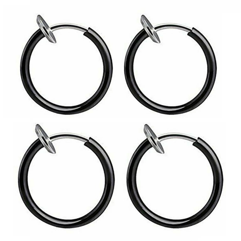 2 Pairs Titanium Steel Clip on Earrings Earrings for Men Women Gothic Hop Fashion Round Circle Piercing Earrings Jewelry Gift
