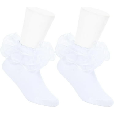 2 Pairs Toddler Socks Girls Kids Cute Big Double-Layer Lace Frilly Dress Ruffle Socks for Little Girls