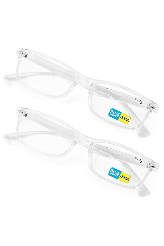 2 Pairs Transparent Clear Rectangular Modern Glasses Reading Readers Anti Blue Light UV Eye Protection +1.50