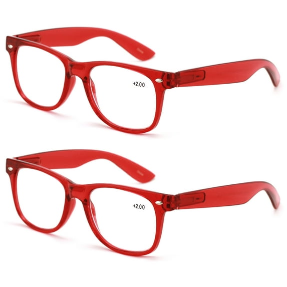 2 Pairs Transparent Neon Color Deluxe Reading Glasses - Comfortable Stylish Simple Readers Magnification +1.50