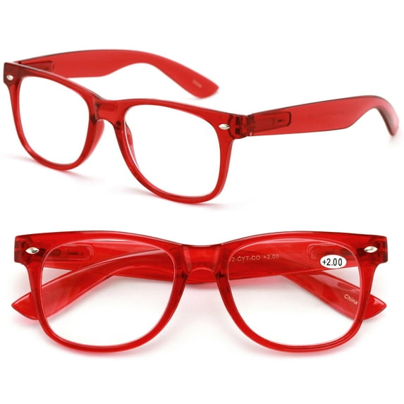 2 Pairs Transparent Neon Color Deluxe Reading Glasses - Comfortable Stylish Simple Readers Magnification +1.50