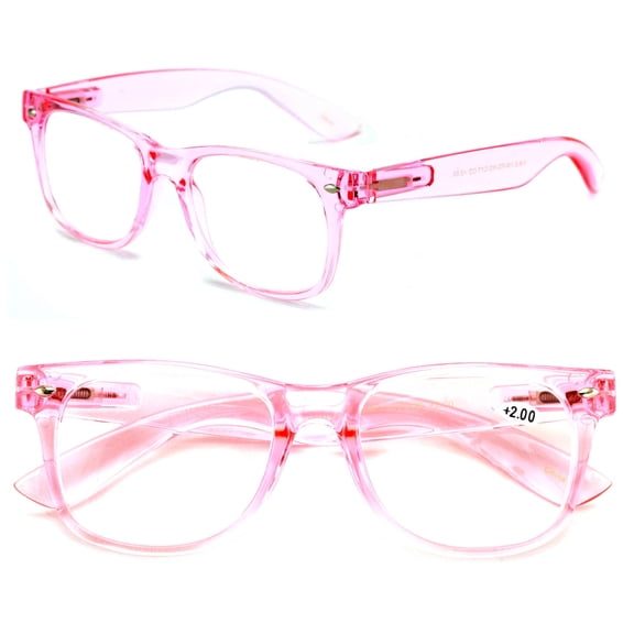 2 Pairs Transparent Neon Color Deluxe Reading Glasses - Comfortable Stylish Simple Readers Magnification +2.50