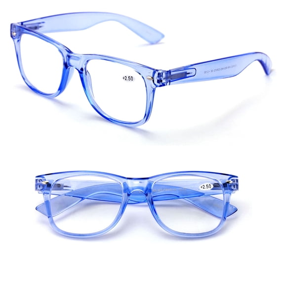 2 Pairs Transparent Neon Color Deluxe Reading Glasses - Comfortable Stylish Simple Readers Magnification +3.00