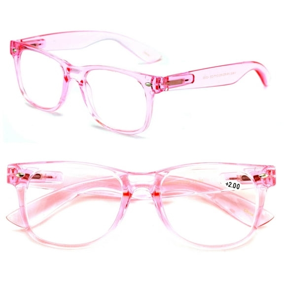 2 Pairs Transparent Neon Color Deluxe Reading Glasses - Comfortable Stylish Simple Readers Magnification +3.25