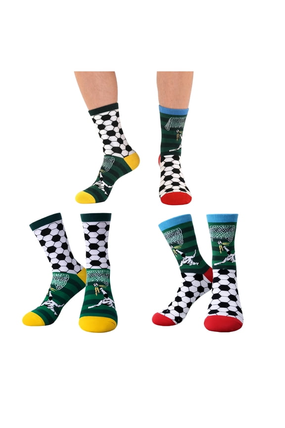 2 Pairs Trendy Football Socks - Fashion Casual Unisex Crew Socks, World Cup Stylish Mismatched AB Socks for Men & Women, Everyday Year-Round Breathable Comfortable Socks