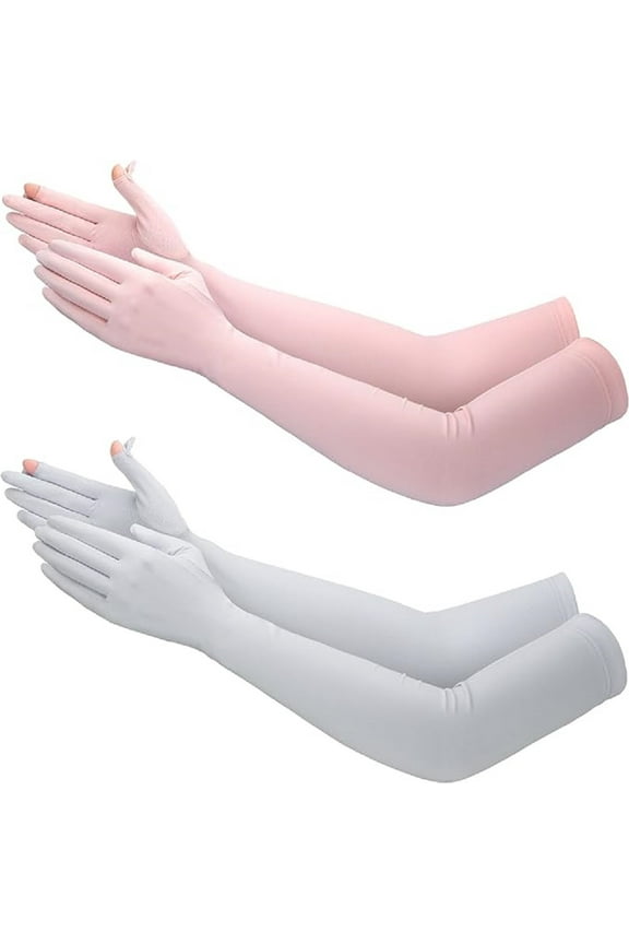 2 Pairs UV Long Sun Gloves Women's Sunblock Driving Gloves Non Slip Full Finger Arm Sun Protective for Outdoor Sports