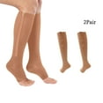 thumbnail image 1 of 2 Pairs Unisex Compression Socks with Zipper for Easy Wear - Stretch Leg Support Open Toe Knee High Stockings for Sports & Circulation - Nude, Size XXL, 1 of 3