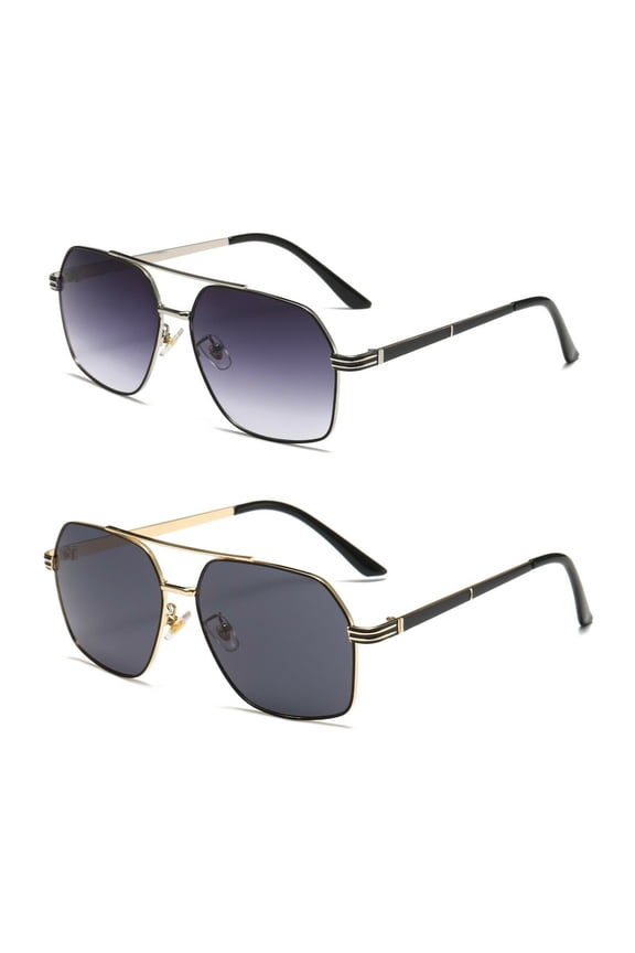 2 Pairs Unisex Retro Aviator Pilot Fashion Classic Sunglasses for Men Women Driving