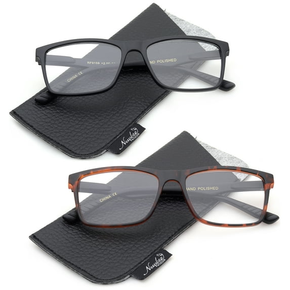2 Pairs Unisex Simple Reading Glasses 2.00 Plastic Frame Regtangle Frame Reading Glasses for Men Women with Spring Hinge