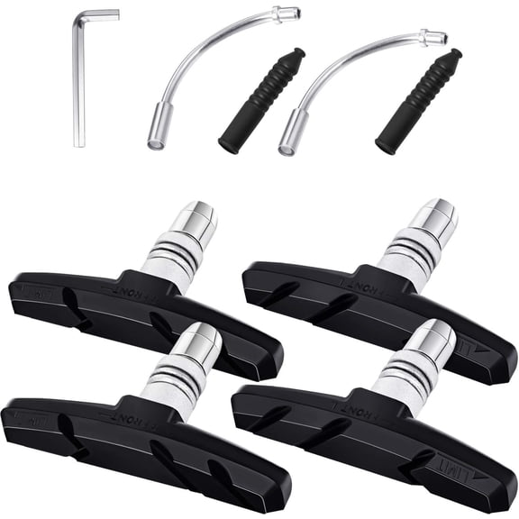 2 Pairs V Bike Brake Pads With Hex Nuts And Spacers V Bicycle Brake Blocks Set 70 Mm One L Tool And 2 Pieces Brake Noodles Cable Guide Tube Rubber Boots Bicycle Riding Set (Black)
