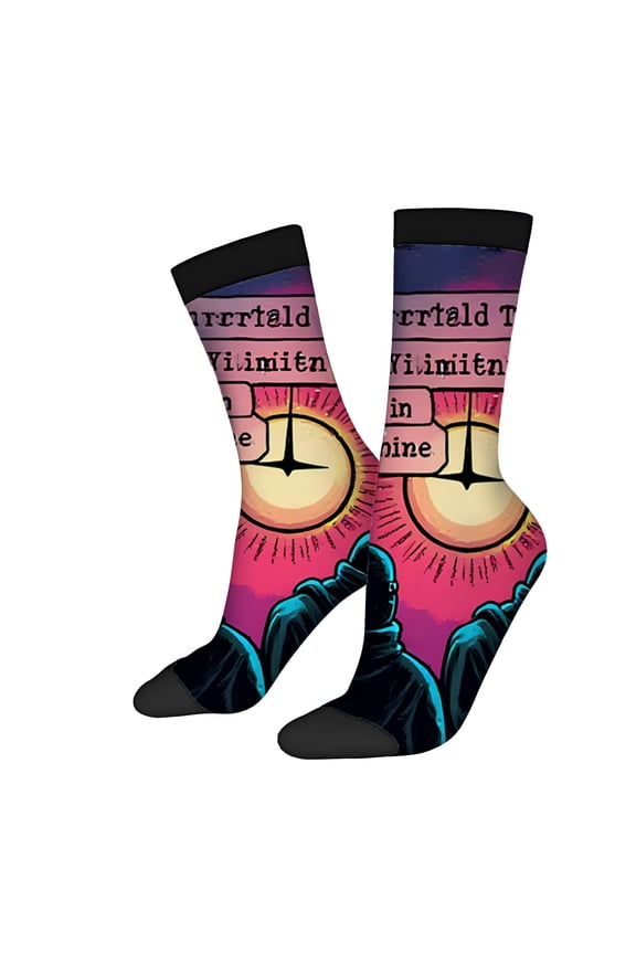 2 Pairs Vibrant Comic - Style Socks with Hooded Figures - Unisex Trendy Mixed Color Design for All Seasons